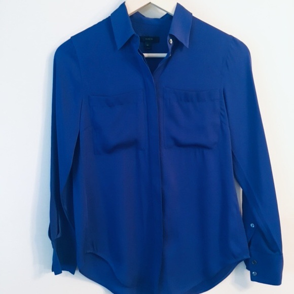 J. Crew Tops - J CREW Silk Button-Up Blouse Royal Blue Petite 0